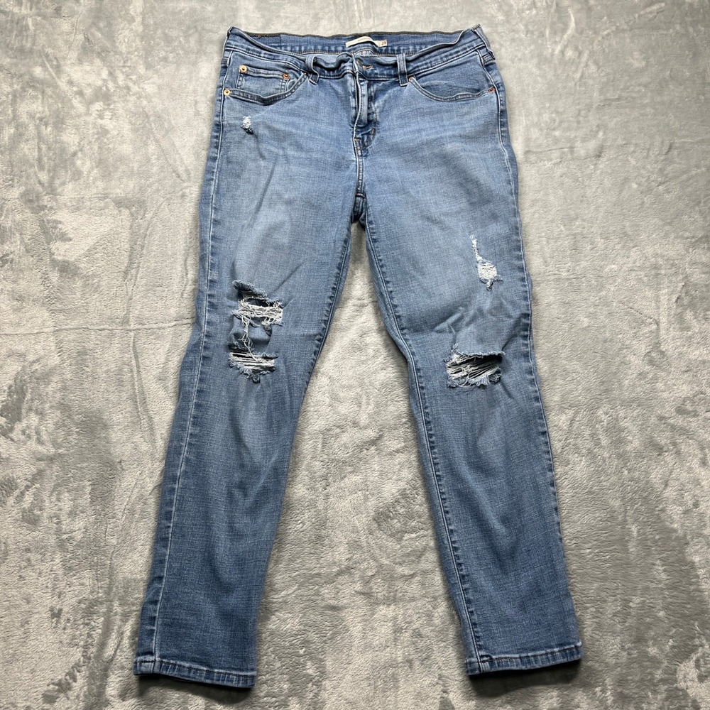 Levi's Boyfriend Jeans Womens Blue Distressed Mid Rise Tapered Size 29